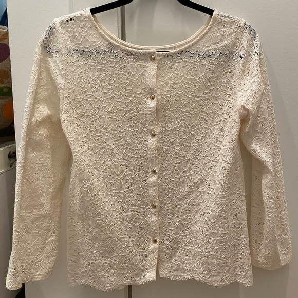 NWOT LOFT Lace Button Back White Blouse - Picture 6 of 6